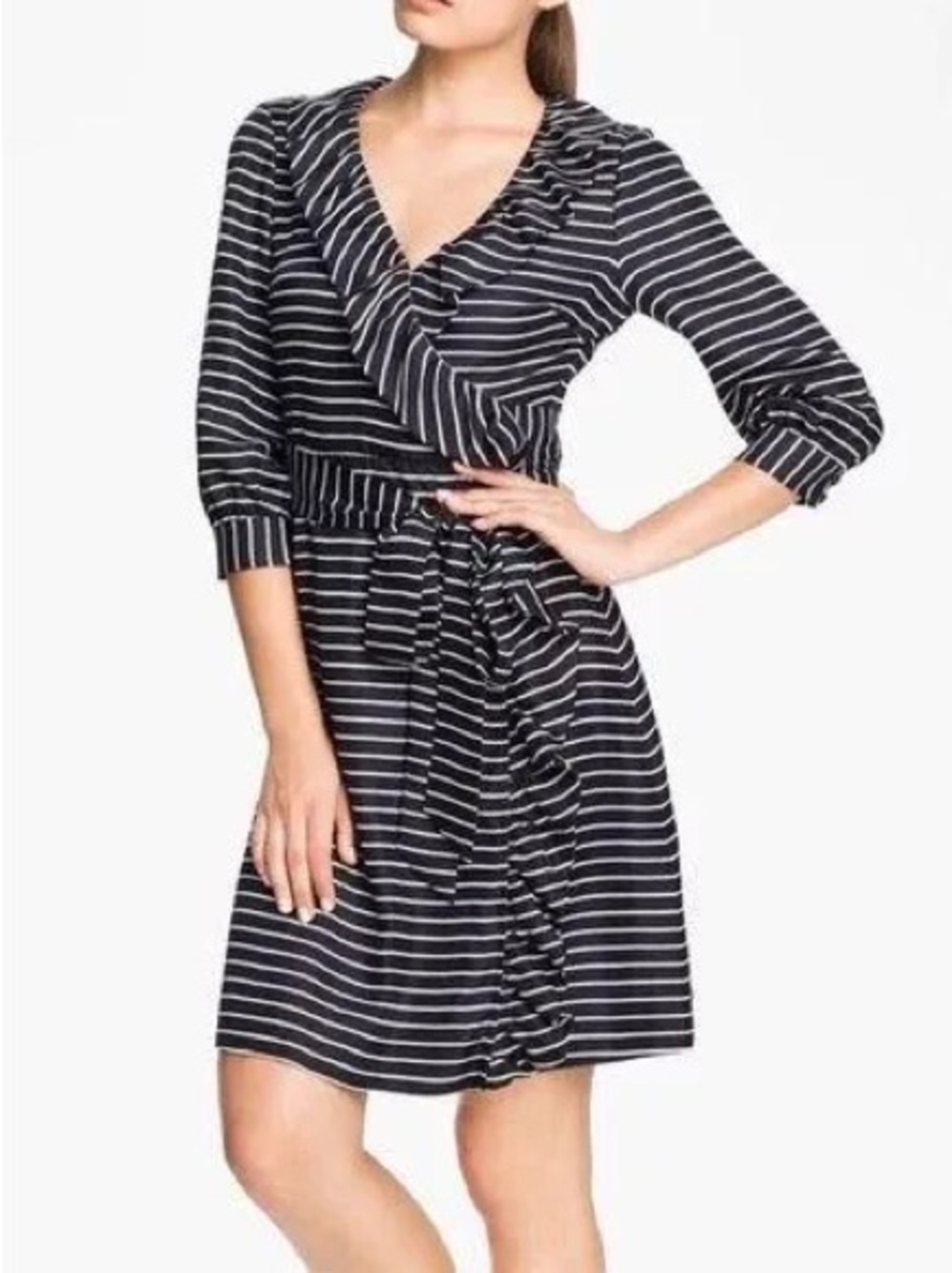 KATE SPADE Daniella Black and White Stripe Wrap Dress